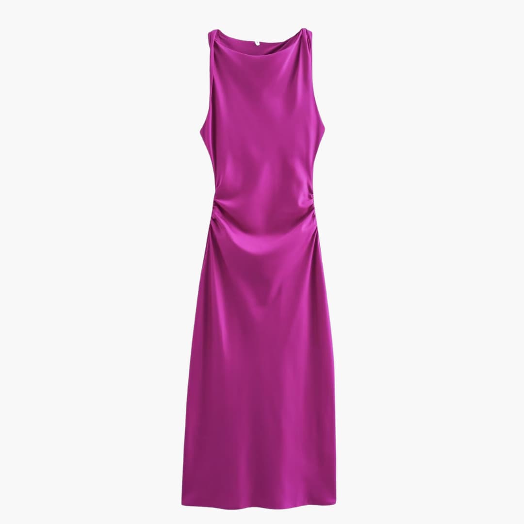 Cowl Neck Midi Dress for Women - Ruched Waist Party Style