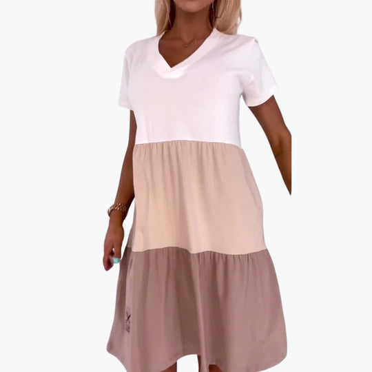 Casual Dress - Women’s Colourblock T-Shirt Style, Relaxed Fit