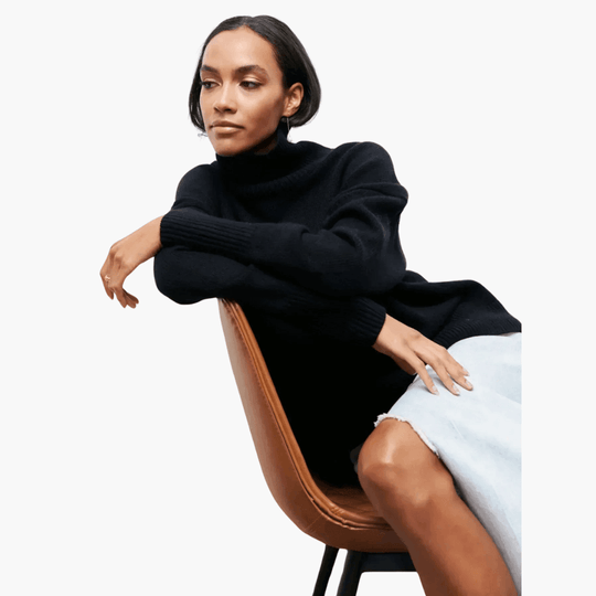 Slim Fit Turtleneck Jumper for Women - Ribbed Knit Style