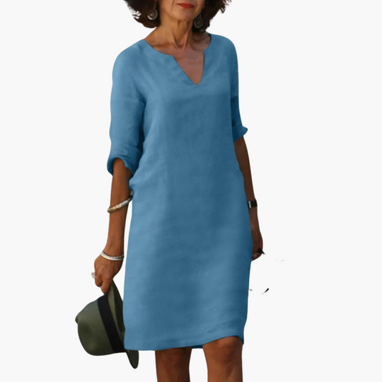 V-neck 3/4 Sleeve Mini Dress for Women - Casual Summer Style