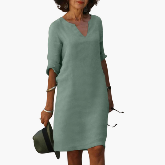 V-neck 3/4 Sleeve Mini Dress for Women - Casual Summer Style