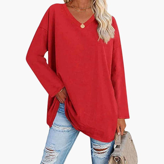 Elegant Loose Long Sleeve Blouse - V-Neck Top for Women