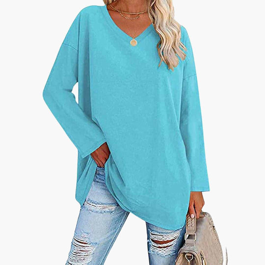 Elegant Loose Long Sleeve Blouse - V-Neck Top for Women