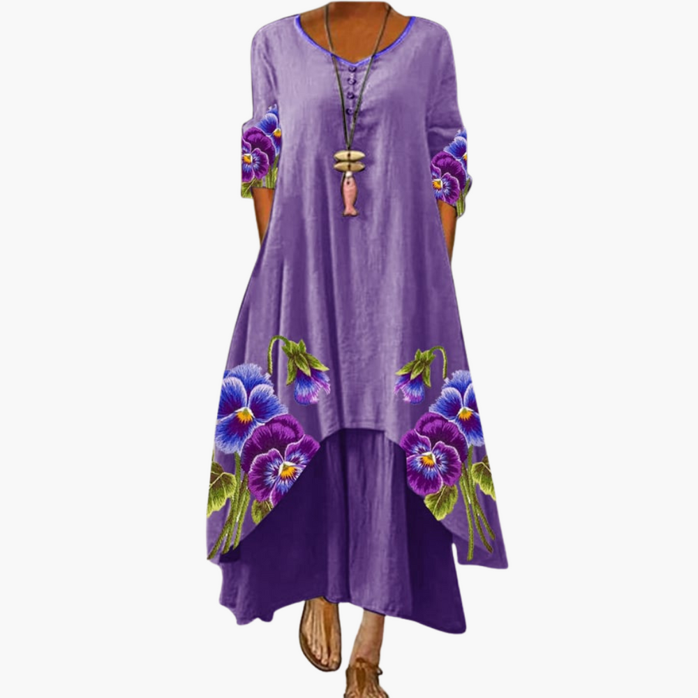 Women's summer maxi dress with long sleeves and floral print