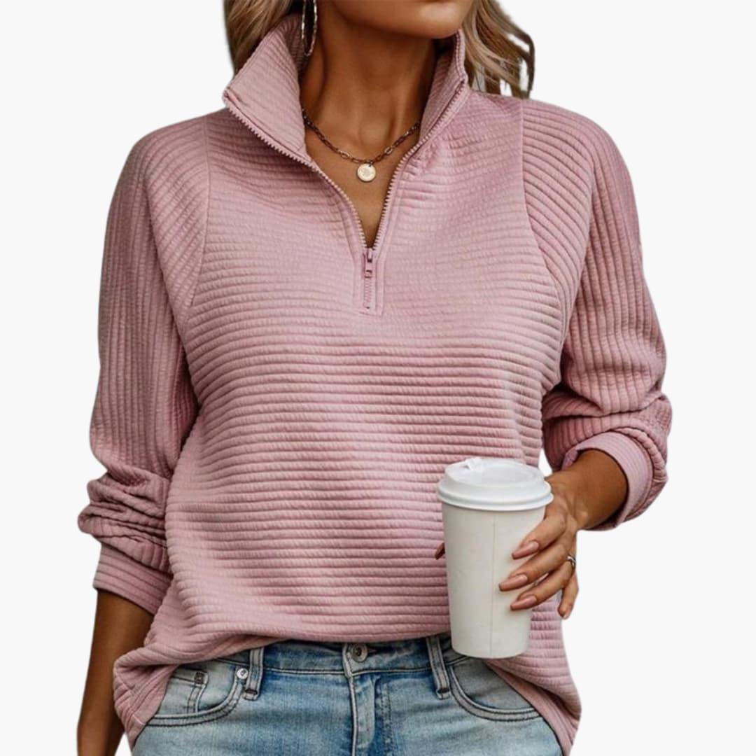 Ribbed Knit Quarter-Zip Pullover – Women's Casual Jumper