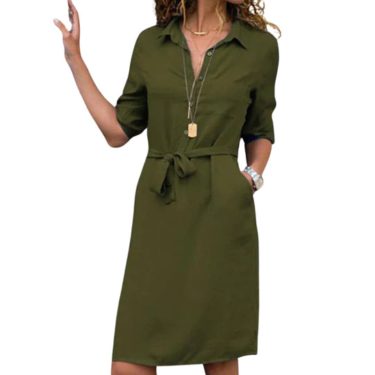 Classic Belted Shirt Dress - Midi Fit for Women’s Everyday Style