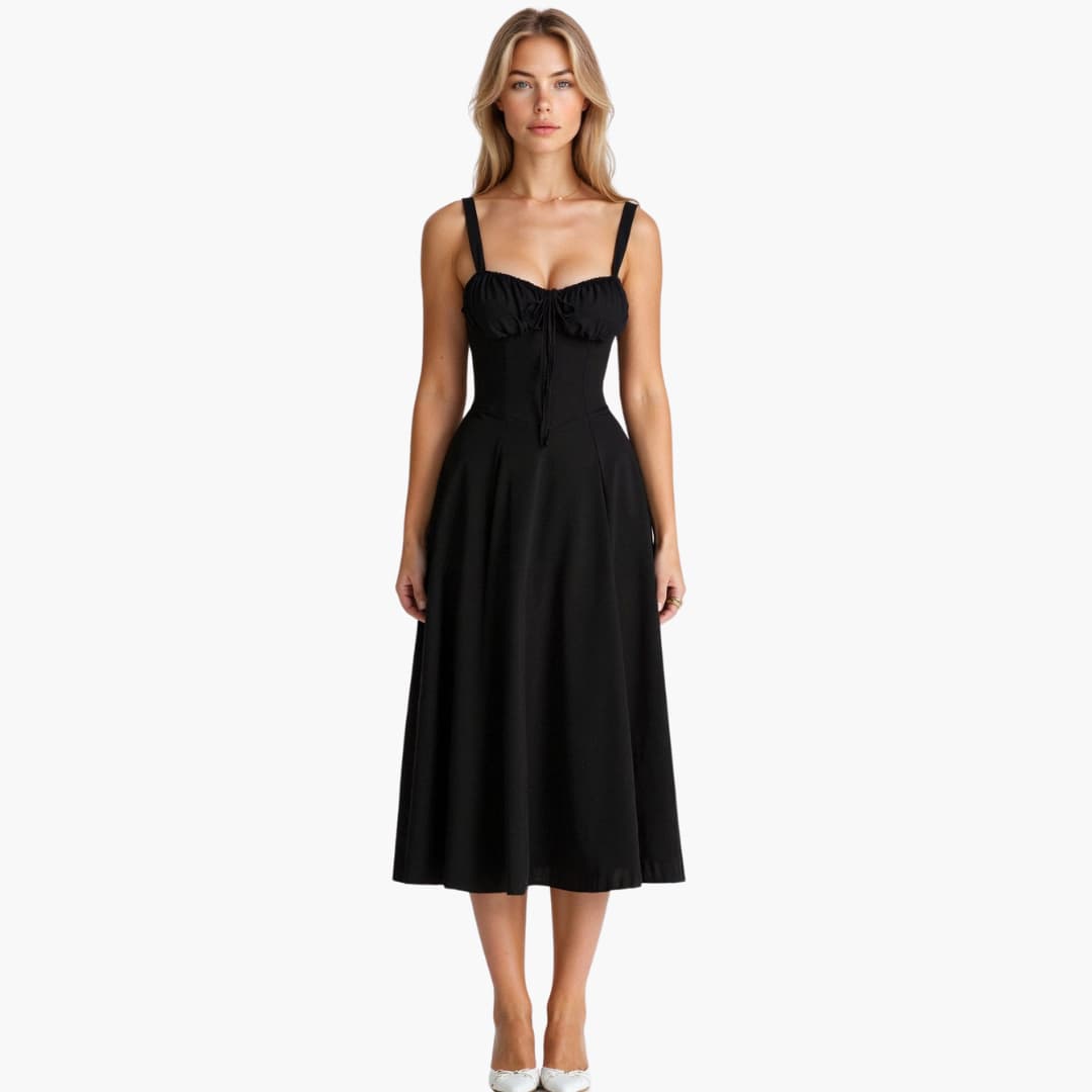 Waist Tie Midi Dress for Women - Elegant and Flattering Fit
