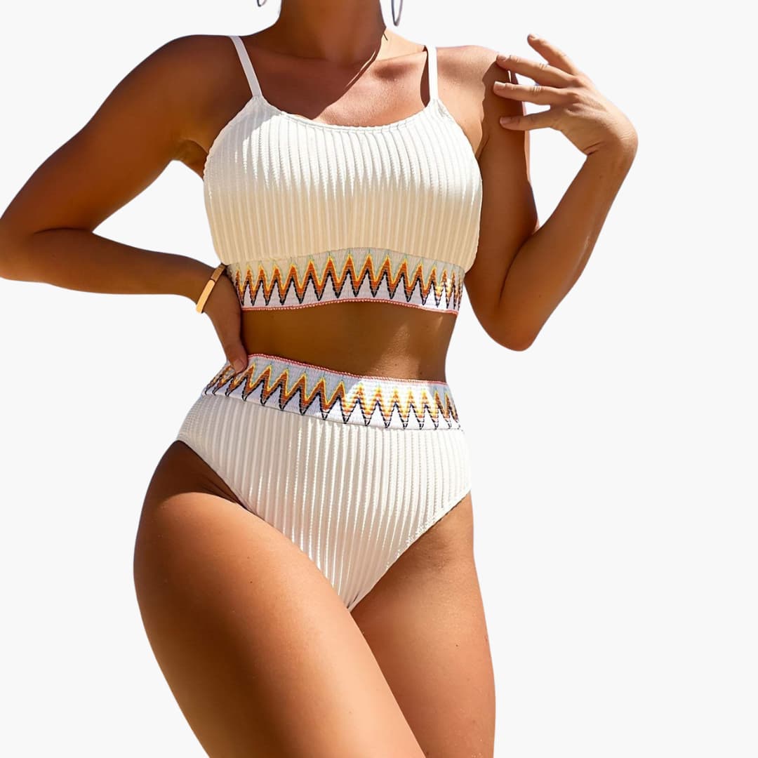 Women’s ribbed push-up bikini set with high-waisted bottom
