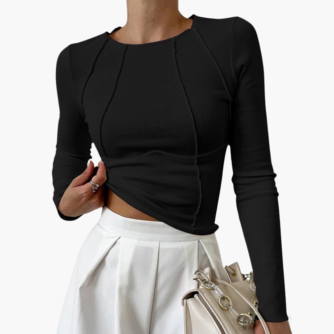 Long Sleeve Fitted Top - Slim Fit Crew Neck for Women