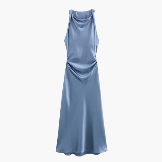 Cowl Neck Midi Dress for Women - Ruched Waist Party Style