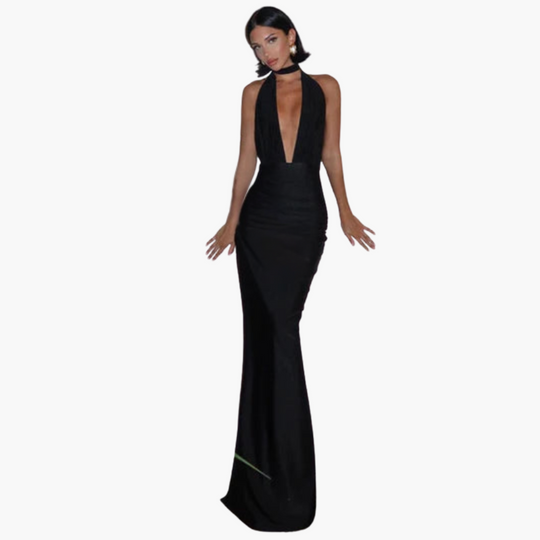 Halter Neck Evening Dress for Women - Elegant Maxi Style