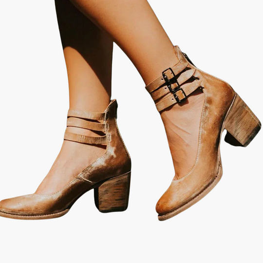 Stylish Women’s Ankle Boots - Chunky Heels with Buckles