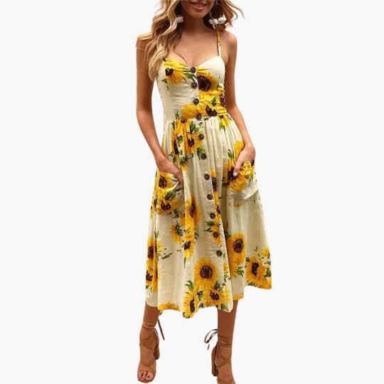 Printed Beach Midi Dress - Women's Sexy Summer Holiday Wear
