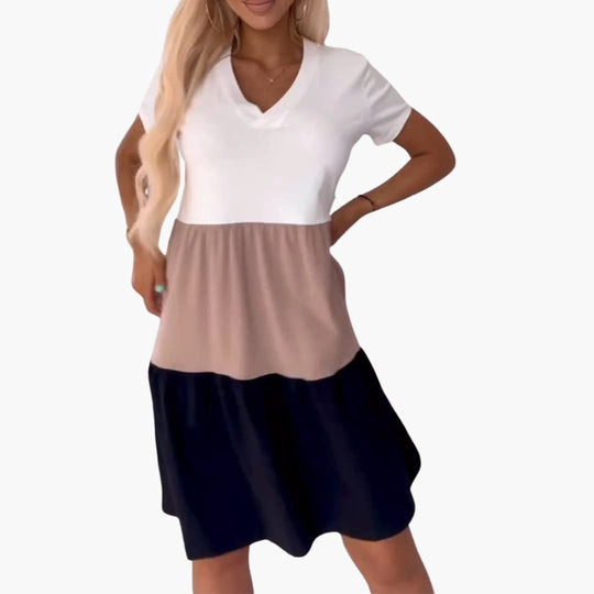 Casual Dress - Women’s Colourblock T-Shirt Style, Relaxed Fit