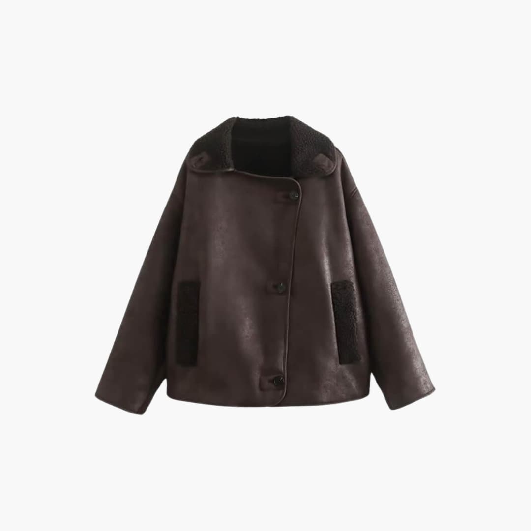 Faux Leather Shearling Jacket - Women's Warm Winter Coat
