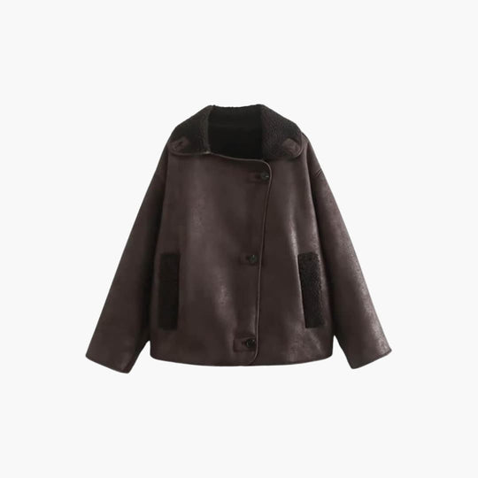 Faux Leather Shearling Jacket - Women's Warm Winter Coat