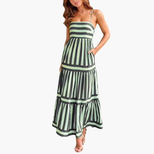 Maxi Dress - Women’s Striped Tiered Sundress for Summer Days