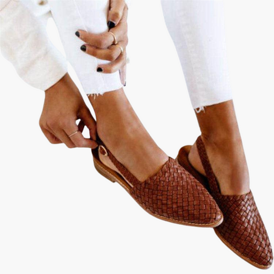 Braided Leather Slingbacks for Women - Flat Summer Shoes - IsabellaMae