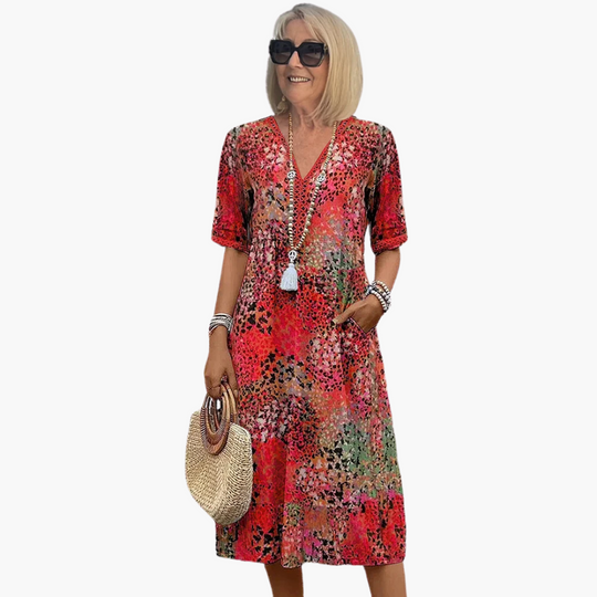 Floral Midi Dress for Women - V-neck, Comfortable & Stylish