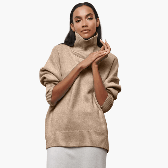 Slim Fit Turtleneck Jumper for Women - Ribbed Knit Style
