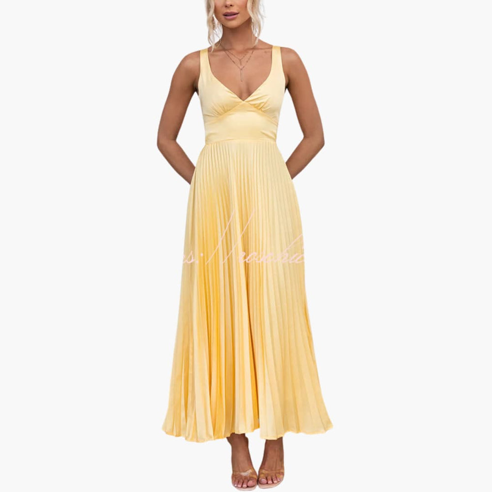 Pleated Neckline Dress for Women - Elegant Midi Style
