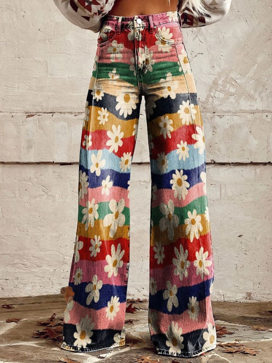 Julia™ | Retro Flowers Wide-Leg Trousers