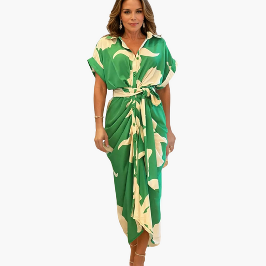 Floral Midi Shirt Dress for Women - Button-Front & Belted