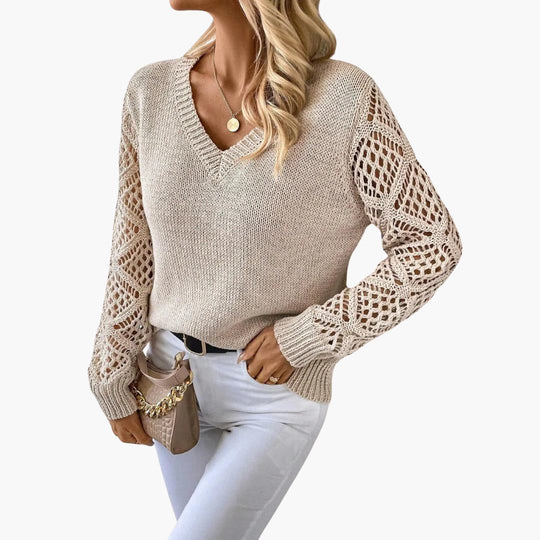 Jade | Stylish V-Neck Sweater With Handmade Details