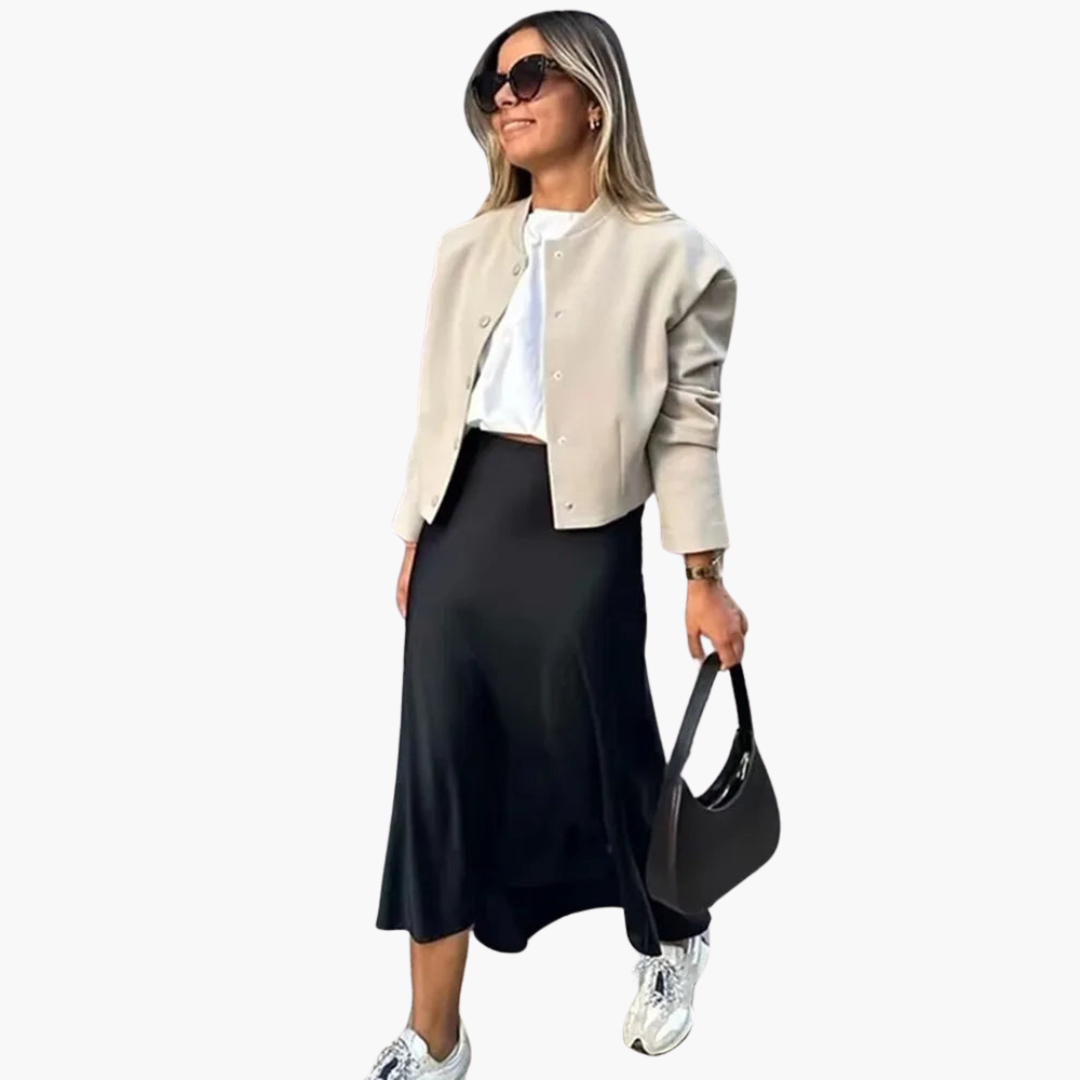 Elegant Satin High-Waist Midi Skirt – Women's Flattering Fit