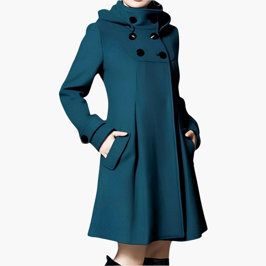 Fit & Flare Winter Coat – Women's Hooded Buttoned Elegance
