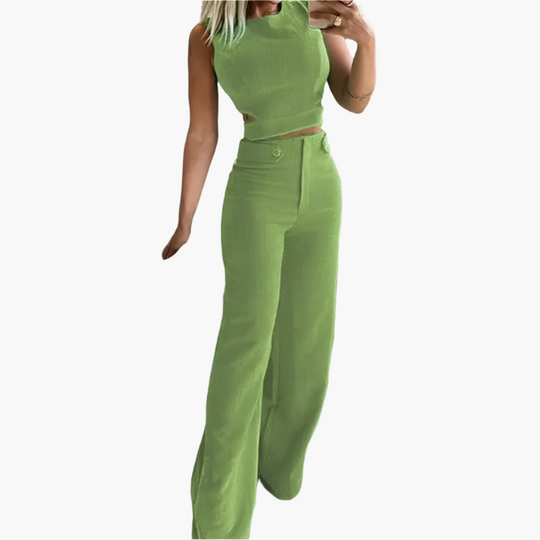High Waist Two Piece Set for Women - Stylish Crop Top & Pants