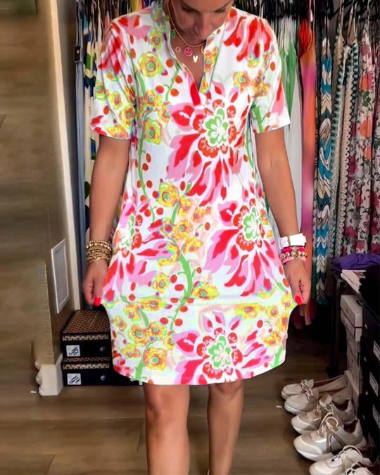 Bianca - Short-Sleeved Dress With Floral Print