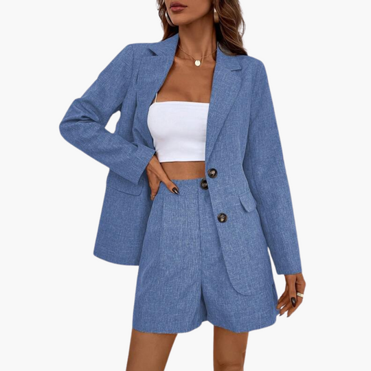 Chic Blazer and Shorts Set for Women – Tailored Two-Piece Suit
