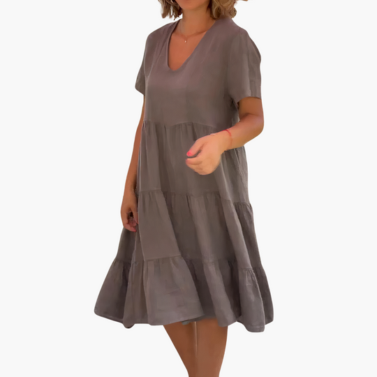 Relaxed Fit V-neck Dress for Women - Casual & Flowing Style
