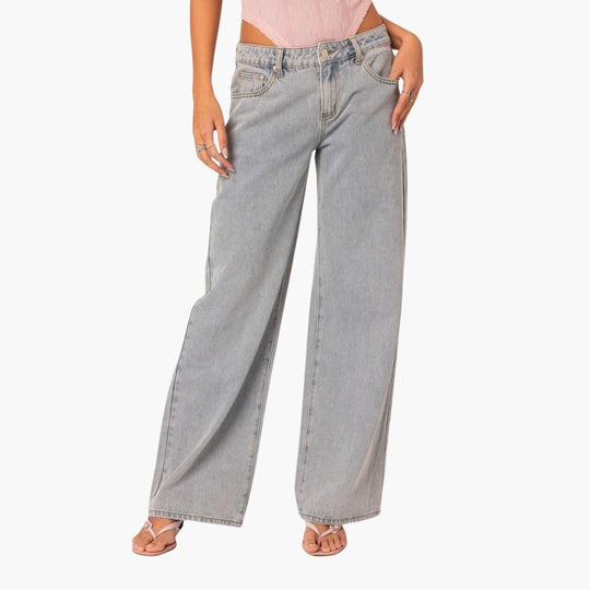 Wide-Leg Light Wash Jeans for Women - Trendy & Comfortable