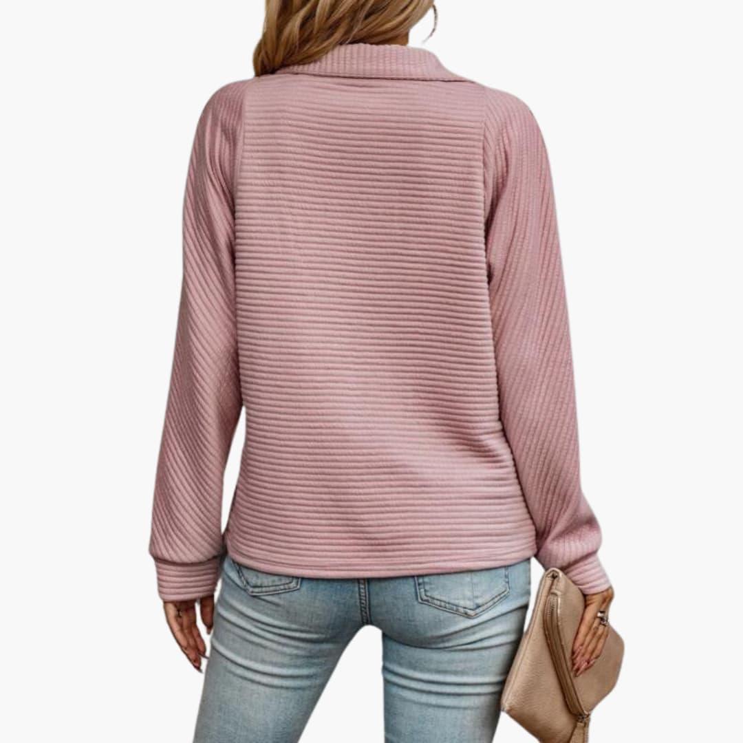 Ribbed Knit Quarter-Zip Pullover – Women's Casual Jumper