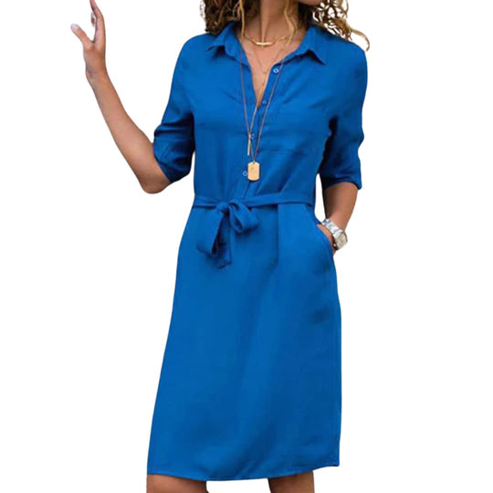 Classic Belted Shirt Dress - Midi Fit for Women’s Everyday Style