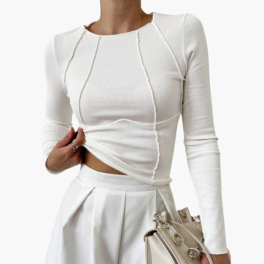 Long Sleeve Fitted Top - Slim Fit Crew Neck for Women