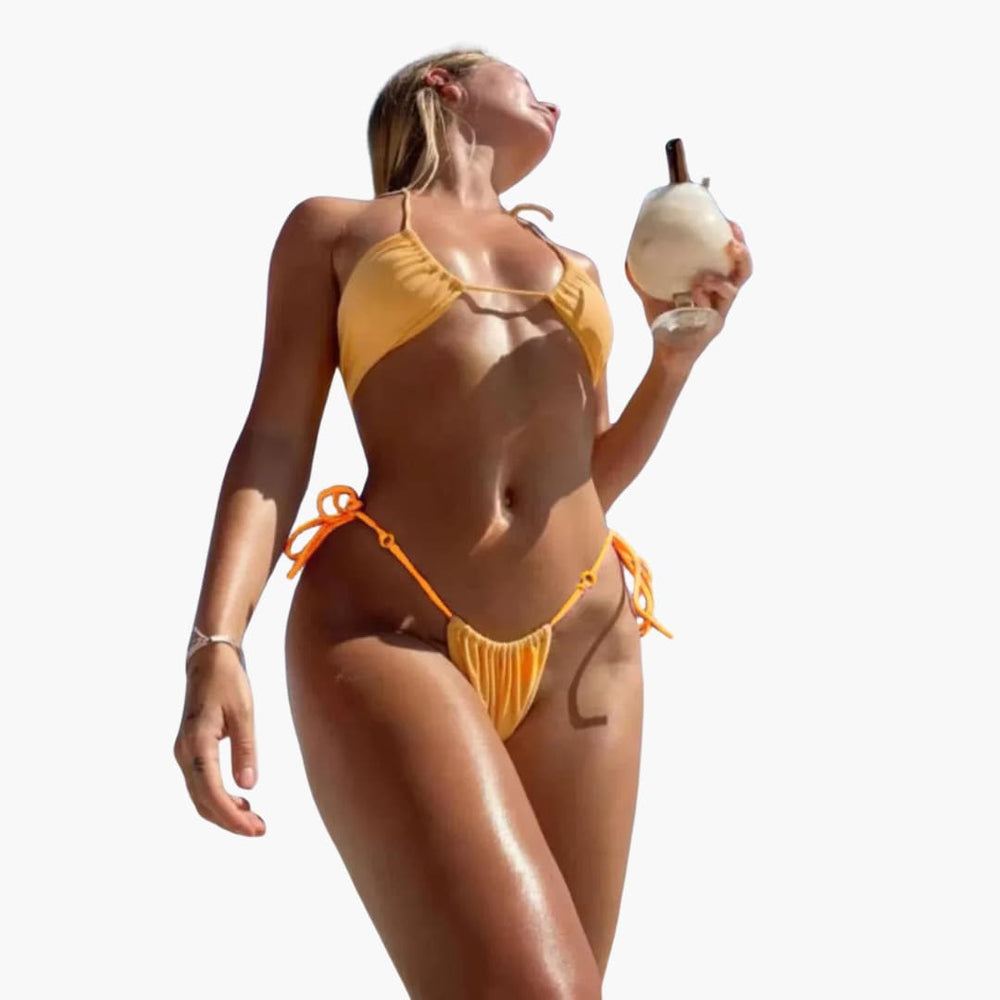 Women’s bikini set with triangle top and string bottoms