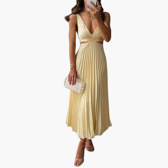 Pleated Neckline Dress for Women - Elegant Midi Style