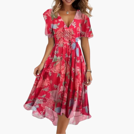 Elegant V-Neck Midi Dress – Women's Floral Summer Style