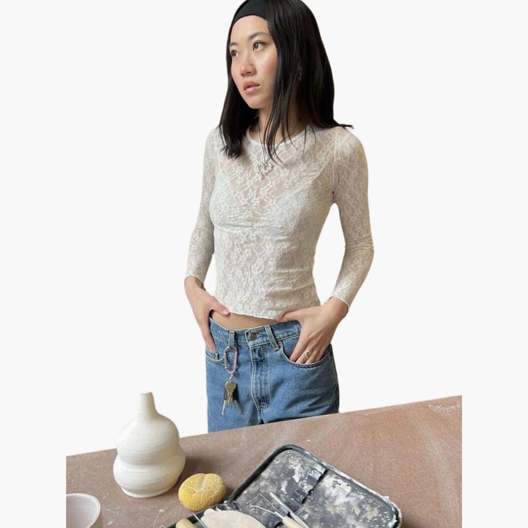 Sheer Lace Blouse for Women - Elegant & Breathable Fit