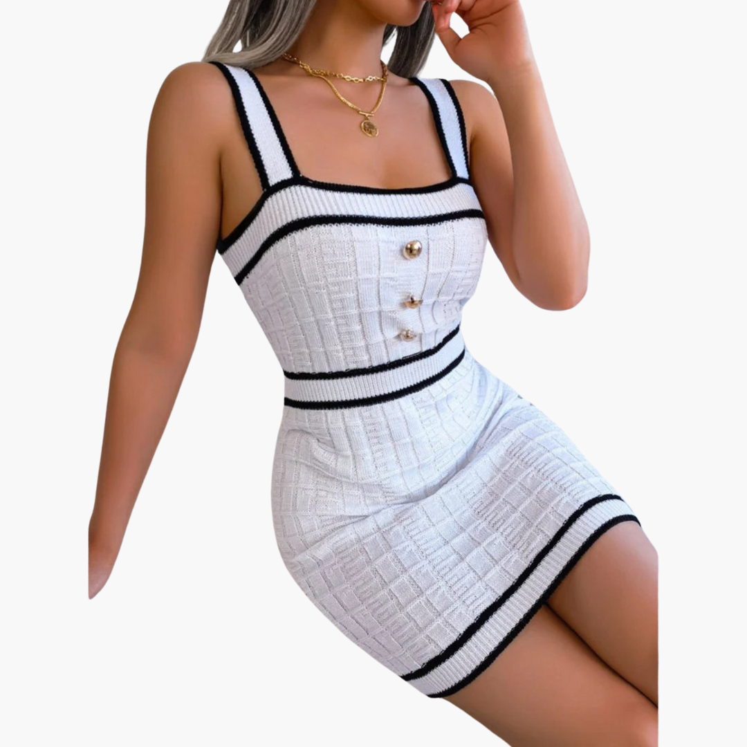 Checkered Bodycon Dress - Women's Sleeveless Square Neck