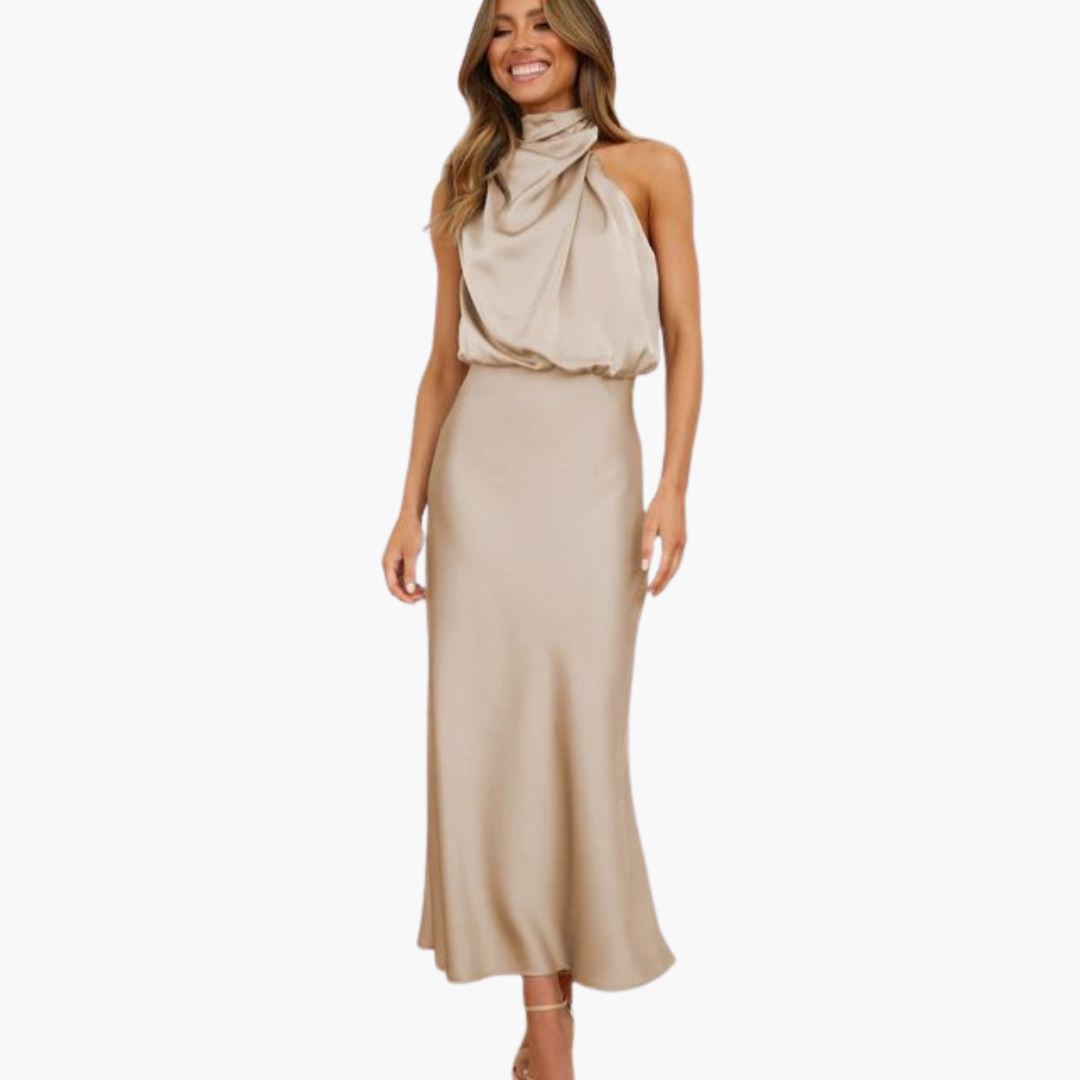 Chic Halter Neck Dress for Women - Elegant Evening Look