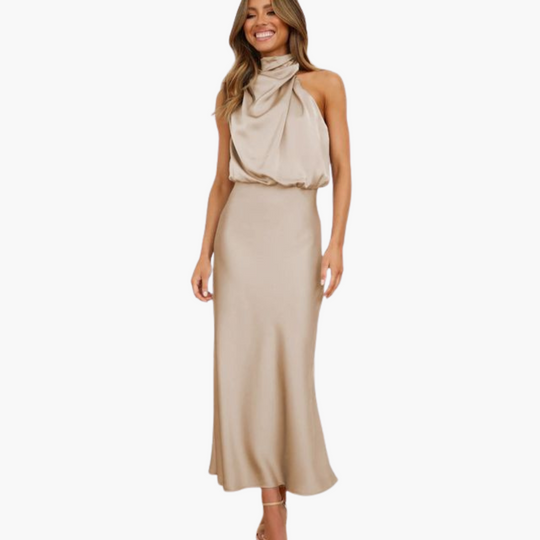 Chic Halter Neck Dress for Women - Elegant Evening Look