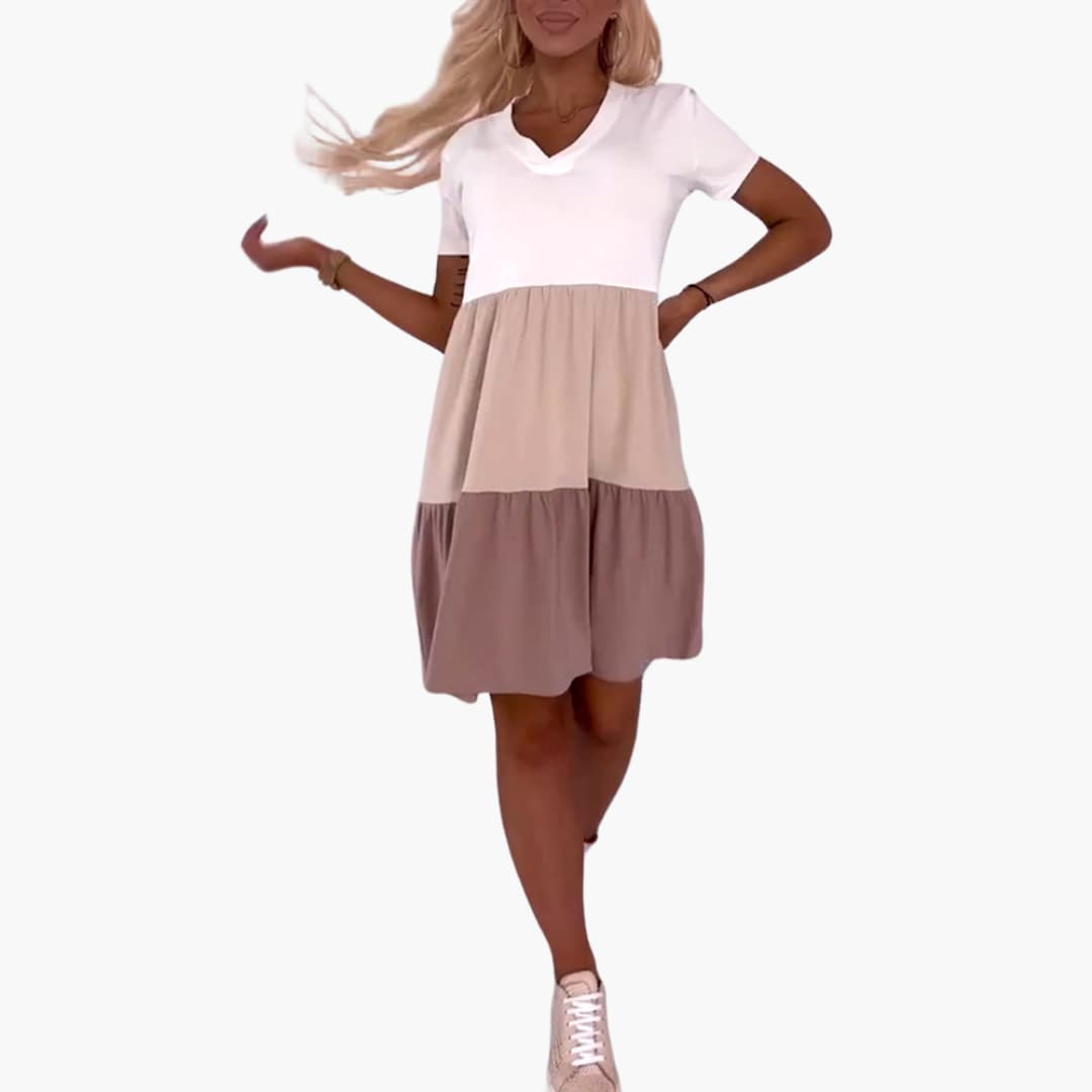 Casual Dress - Women’s Colourblock T-Shirt Style, Relaxed Fit
