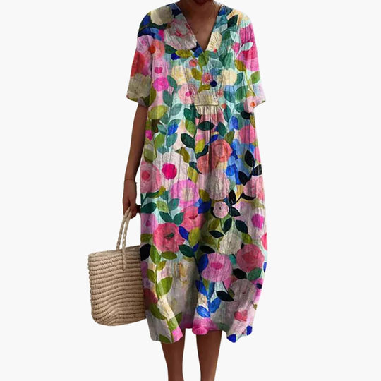 Floral Summer Midi Dress - Lightweight Cotton for Women