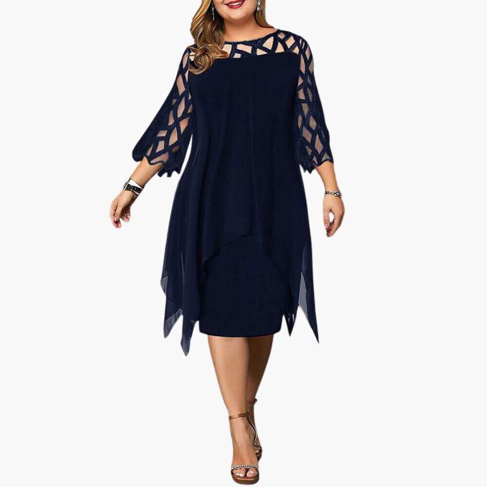 Elegant Midi Evening Dress for Women - Cut-Out Sleeves Design