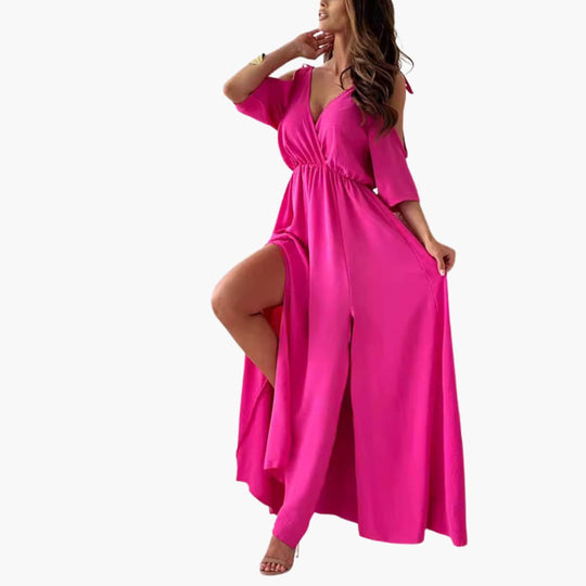 V-Neck Maxi Dress for Women with Side Slit - Elegant Look