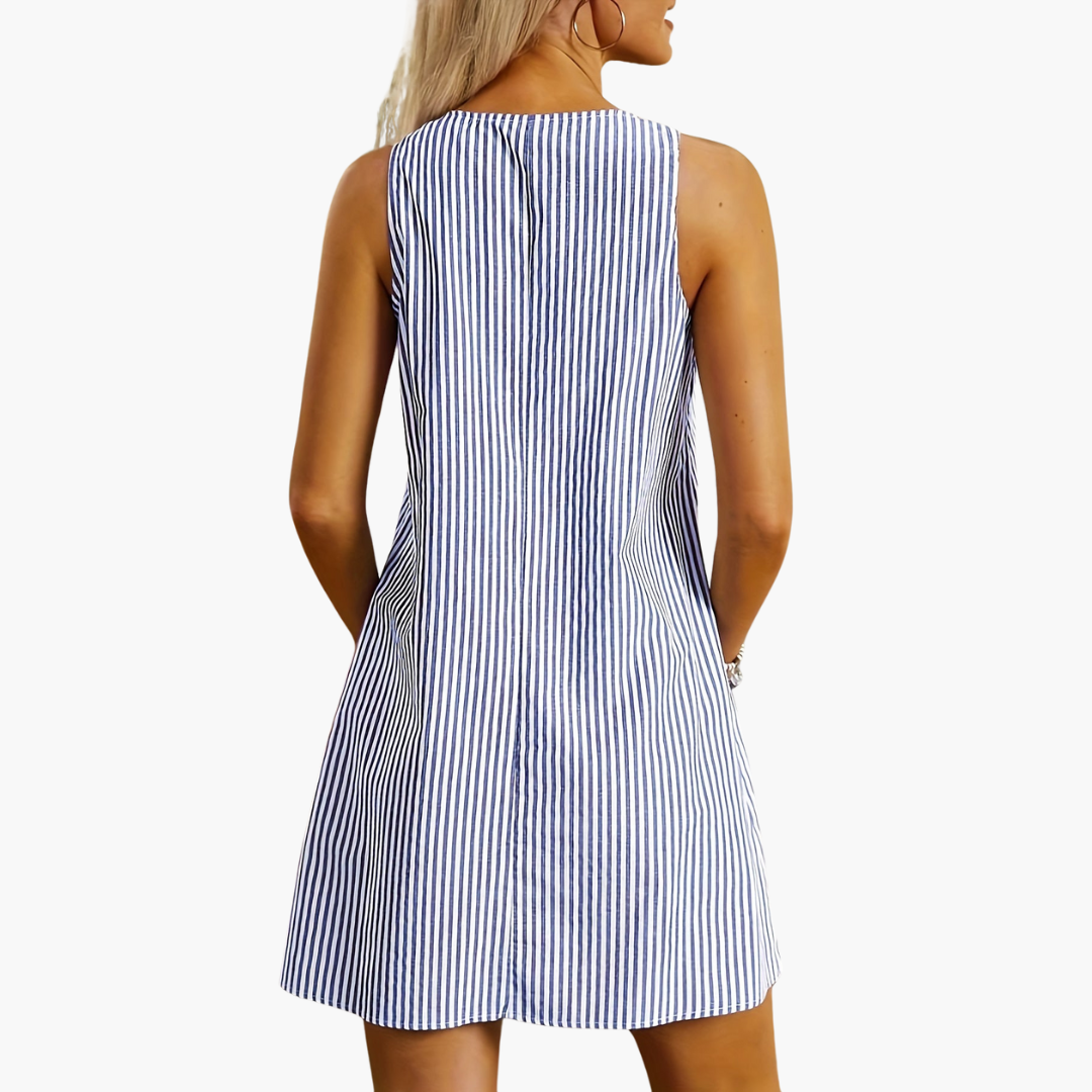 Striped Sleeveless Dress for Women - Casual Mini with Pockets